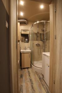 a bathroom with a shower and a sink and a tub at Apartament w sercu Karkonoszy in Jelenia Góra