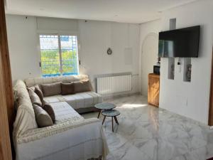 TV a/nebo společenská místnost v ubytování Charmant duplex proche de la plage des citronniers - merci de lire la partie descriptive, accompte requis -