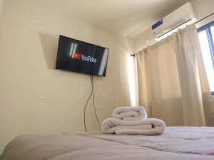 a room with a bed with a tv on the wall at GS Hotel in Salta