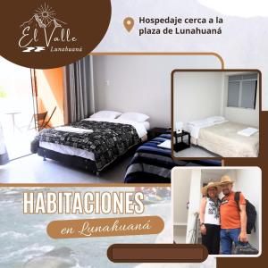 uma colagem de fotos de um quarto de hotel com duas camas em El Valle Lunahuaná em Lunahuaná