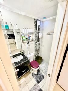 een kleine badkamer met een toilet en een wastafel bij La Maison De Rouch - Lancaster in General Trias
