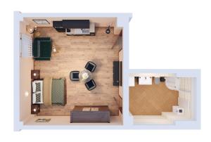 a floor plan of a small apartment with a room at Quartier Victoria - Souterrain Am Goethepark in Weimar