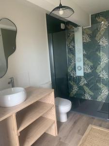 a bathroom with a sink and a toilet at Le Rooftop d’Isa in Colombelles +24 photos