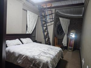 ein Schlafzimmer mit einem Etagenbett und einer Leiter in der Unterkunft Castle Home in Centurion