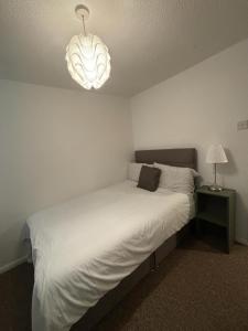 sypialnia z łóżkiem z lampką na suficie w obiekcie One bedroom flat and spare bed w Bristolu