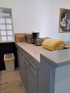 a kitchen with a counter top with a microwave at Apartments Finera in Pomer