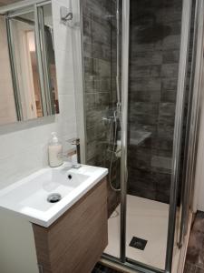a bathroom with a sink and a shower at El Balcón de La Juderia in Córdoba