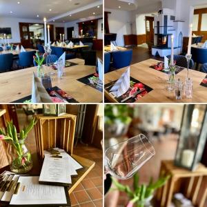 a collage of photos of a table in a restaurant at Landhotel Vessens Hoff in Buchholz in der Nordheide
