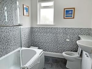 a bathroom with a toilet and a sink at Poppy Cottage in Eryholme
