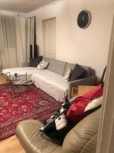 ein Wohnzimmer mit einem Sofa und einem Tisch in der Unterkunft bnb mary in Björnlunda