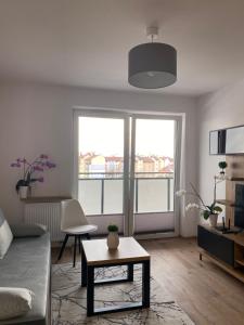 a living room with a couch and a table at Apartament Browarna in Nowy Sącz