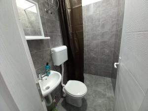 małą łazienkę z toaletą i umywalką w obiekcie Apartmani Ćosić - Kuršumlijska banja w mieście Kursumlijska Banja