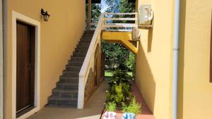 un escalier dans un bâtiment avec des plantes en pot dans l'établissement Descanso e Sossego em Paúba, à São Sebastião