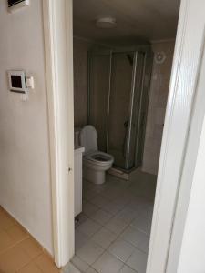 a bathroom with a shower and a toilet in it at tuna doğa evi in Balcova