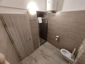 a small bathroom with a toilet and a shower at Apartman Amfora in Malinska