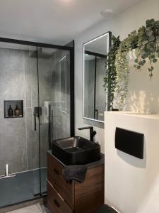 a bathroom with a black sink and a shower at Le Minage l Wifi l Centre-Ville in Angoulême