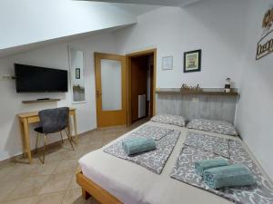 sypialnia z łóżkiem, biurkiem i telewizorem w obiekcie Guesthouse Anita w Kotorze