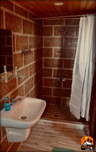 een badkamer met een wastafel en een douche bij Petra Wassaif Camp in Wadi Musa