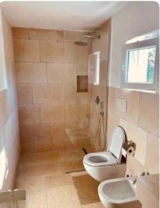 a bathroom with a shower and a toilet and a sink at Villa Pupetta Ostuni 4 bedrooms 4 bathrooms - swimming pool in Ostuni