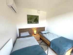 two beds in a small room with at Luxury Holiday House BREJZOV BREJG in Dankovci