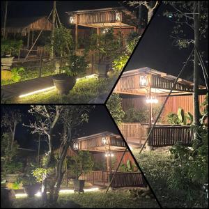 een groep van vier foto's van een huis 's nachts bij TheDreamers Farm 