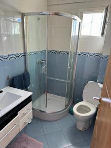 y baño con ducha, aseo y lavamanos. en Yanis guest house, en Casablanca