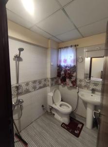 un baño con inodoro y lavabo en Comfortia Guest House 2 Bed DringDining, en Karachi 7 fotos más