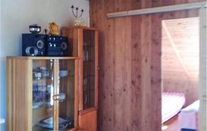 a room with wooden walls and a room with a radio at Awesome Apartment In Leba With Sauna in Łeba