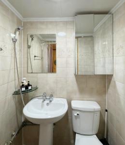 uma casa de banho com um WC branco e um lavatório. em La Tulipe em Seul