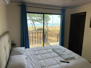 a bedroom with a bed and a view of the ocean at Pura Vida Macaw Paradise in Jacó