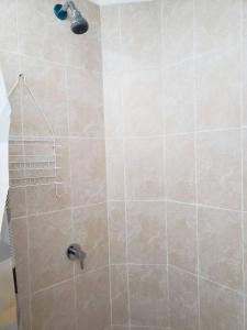 łazienka z prysznicem z głowicą prysznicową w obiekcie Figueroa's House. w mieście Santa Ana