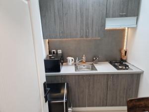 a small kitchen with a sink and a stove at F2 type apartment Near Stade de France in Saint-Denis