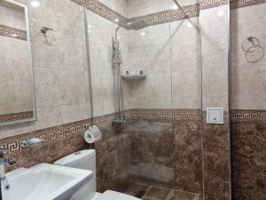 a bathroom with a shower and a toilet and a sink at Dayssin Boutique hotel in Yerevan