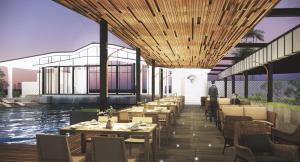 a rendering of a restaurant with a pool of water at Mövenpick Hotel Jakarta City Centre in Jakarta
