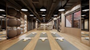 a rendering of a yoga room with yoga mats at Mövenpick Hotel Jakarta City Centre in Jakarta