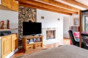 a living room with a television and a fireplace at Maison familiale sud Nantes in Bouguenais