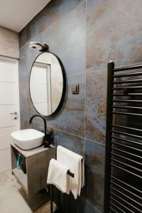 y baño con lavabo y espejo. en Apartman Marinela, en Belišće