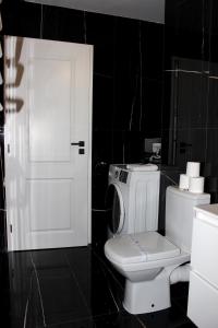 a bathroom with a toilet and a washing machine at Luxury and Stylish One-Beedrom Collection Apartment Avanera Suceava in Suceava