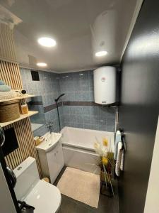 un piccolo bagno con servizi igienici e lavandino di Korter asukohaga Valga Linn a Valga