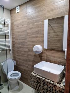 a bathroom with a toilet and a sink at Hotel City Break in Galaţi