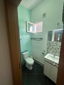 a bathroom with a toilet and a sink at A Escapadinha in Ribeira da Janela