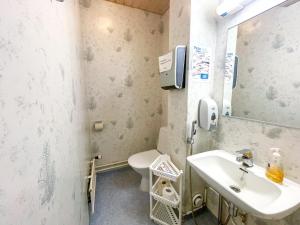 ein Bad mit einem Waschbecken und einem WC in der Unterkunft Sova Guesthouse in Sodankylä