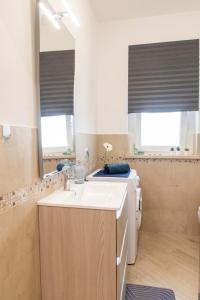 La salle de bains est pourvue d'un lavabo et d'un miroir. dans l'établissement KAMCHŪ RESIDENCE: VIA DEI LAGHI - APT #R15, à Ciampino
