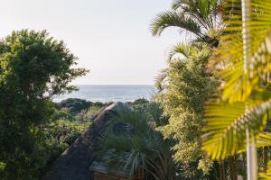 a view of the ocean from a palm tree at Nahoon Beach Villas Self Catering Apartments in East London