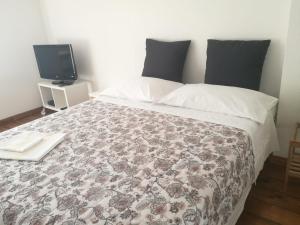 a bedroom with a large bed with a tv on it at Casa Iolanda in Siena