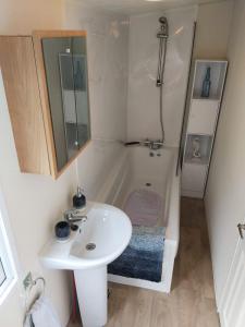 a bathroom with a sink and a shower and a tub at Endless Summer in Barnstaple