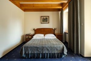 1 dormitorio con 1 cama con 2 almohadas en Hotel Belvedere Resort&SPA, en Zakopane