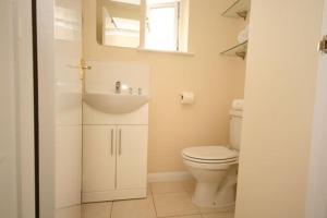 a bathroom with a toilet and a sink and a mirror at The Egg Room in Ivinghoe