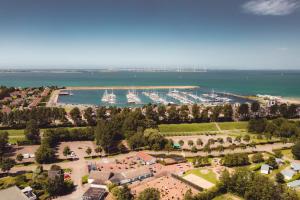 an aerial view of a marina with boats at RBR 1463 - Beach Resort Kamperland in Kamperland