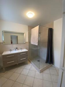 a bathroom with a shower and a sink at La grande Amiénoise de 7 chambres, quartier calme et résidentiel in Amiens +17 photos